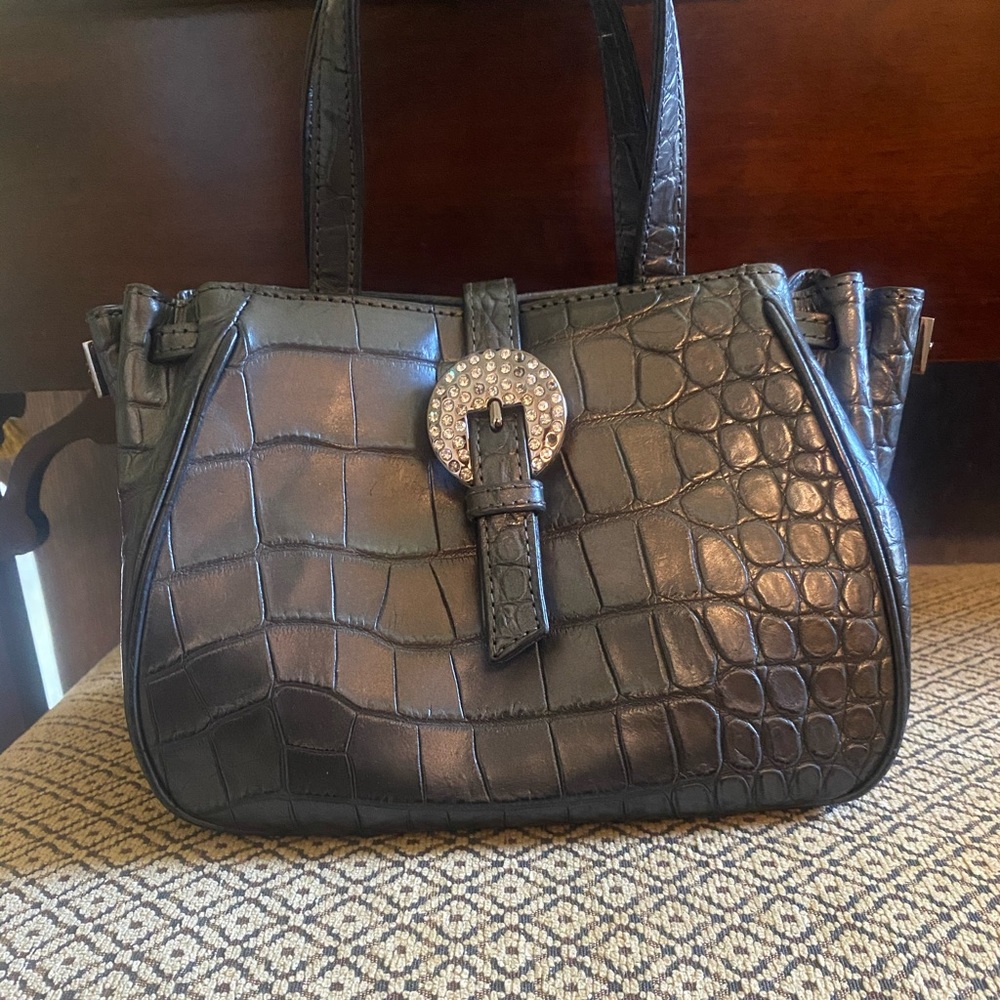Grey croc print evening purse